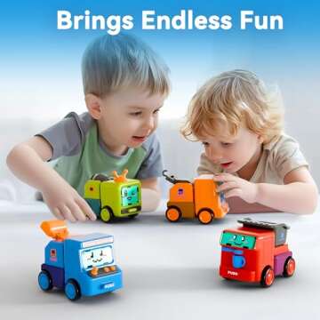 iPlay, iLearn Construction Push Go Car Toys for Toddlers, 2 in 1 Kids Robot Racing Cars, Infant Play Vehicle Set, Mini Pull Back Push Go Friction Car, 3-4-5-6 Years Old Boys Cool Birthday Gift - Robot