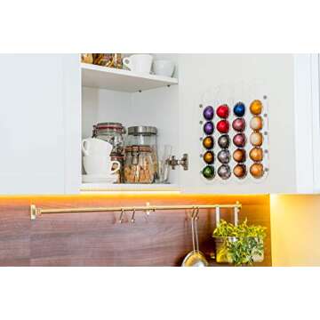 Demi's Home Adhesive Coffee Pod Holder for Nespresso Vertuo Capsules (Measure Before Purchase) - Suitable to be Mounted Inside/Under the Cabinet or on the Wall (Transparent)