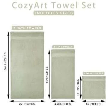 COZYART Luxury Sage Green Bath Towels Set, Cotton Hotel Large Bath Towels for Bathroom, Thick Bathroom Sets of 3 with 1 Bath Towel, 1 Hand Towel, 1 Washcloth, 650 GSM