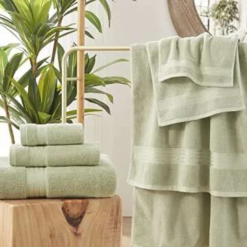 COZYART Luxury Sage Green Bath Towels Set, Cotton Hotel Large Bath Towels for Bathroom, Thick Bathroom Sets of 3 with 1 Bath Towel, 1 Hand Towel, 1 Washcloth, 650 GSM