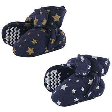 Hudson Baby Unisex Baby Quilted Booties, Metallic Stars 2pk, 0-6 Months