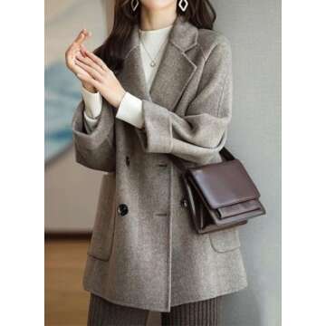 CHARTOU Women Wool Coat Peacoat Jacket Thick Loose Double Breasted Pea Coat Woolen Winter Overcoat (Large,Brown)