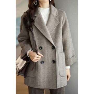 CHARTOU Women Wool Coat Peacoat Jacket Thick Loose Double Breasted Pea Coat Woolen Winter Overcoat (Large,Brown)