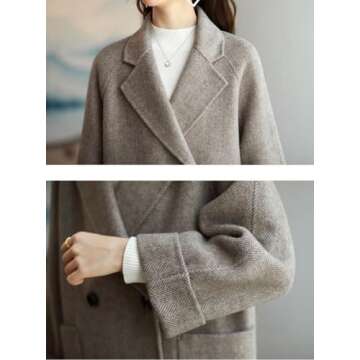 CHARTOU Women Wool Coat Peacoat Jacket Thick Loose Double Breasted Pea Coat Woolen Winter Overcoat (Large,Brown)