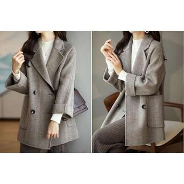 CHARTOU Women Wool Coat Peacoat Jacket Thick Loose Double Breasted Pea Coat Woolen Winter Overcoat (Large,Brown)