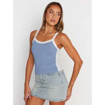 Trendy Queen Women's Camisole Tank Tops Sleeveless Racerback Cropped Cami Slim Fitted Tops Casual Summer Outifts 2024 Y2k Clothes LightBlue M