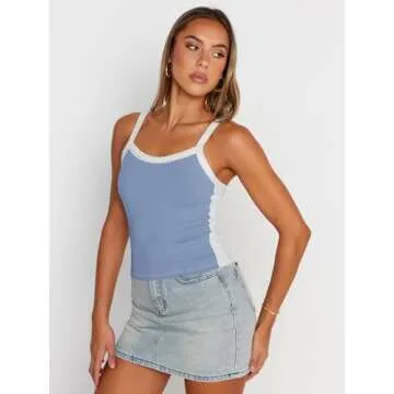 Trendy Queen Women's Camisole Tank Tops Sleeveless Racerback Cropped Cami Slim Fitted Tops Casual Summer Outifts 2024 Y2k Clothes LightBlue M