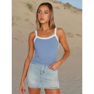 Trendy Queen Women's Camisole Tank Tops Sleeveless Racerback Cropped Cami Slim Fitted Tops Casual Summer Outifts 2024 Y2k Clothes LightBlue M