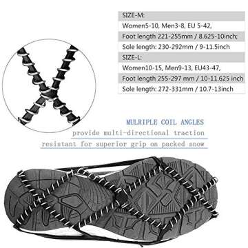 Ice Cleats, Highly elastic Traction Cleats Grippers with magic tape Straps and Storage Bag, Anti Sli...