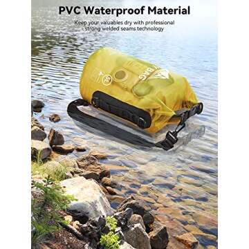 HEETA Dry Bag Waterproof for Women Men, Roll Top Lightweight Dry Storage Bag Backpack with Phone Case for Travel, Swimming, Boating, Kayaking, Camping and Beach (Transparent Yellow, 5L)