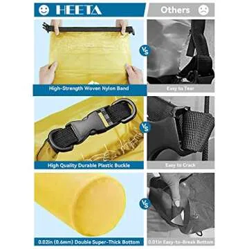 HEETA Dry Bag Waterproof for Women Men, Roll Top Lightweight Dry Storage Bag Backpack with Phone Case for Travel, Swimming, Boating, Kayaking, Camping and Beach (Transparent Yellow, 5L)