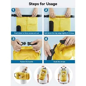 HEETA Dry Bag Waterproof for Women Men, Roll Top Lightweight Dry Storage Bag Backpack with Phone Case for Travel, Swimming, Boating, Kayaking, Camping and Beach (Transparent Yellow, 5L)