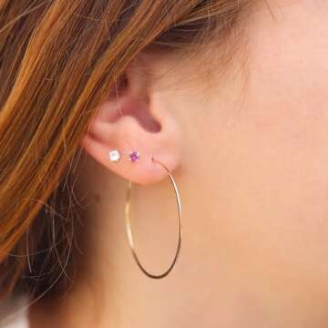 Thin Hammered Hoop Earrings, Elegant Geometric Solid Sterling Silver, Gold Filled, and Rose Gold Fil...