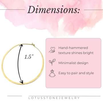Thin Hammered Hoop Earrings, Elegant Geometric Solid Sterling Silver, Gold Filled, and Rose Gold Filled; for Women by Lotus Stone Jewelry (Gold, Large Hoop)