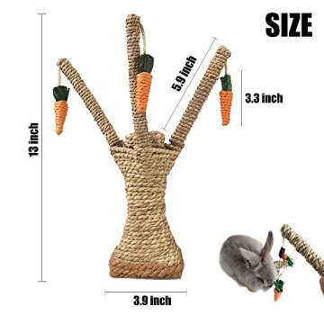 Bunny Chew Toys, Rabbit Scratching Climbing Fun Tree with Carrot Shaped Toy, Handwoven Seagrass Chew...