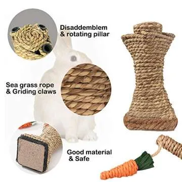 Bunny Chew Toys, Rabbit Scratching Climbing Fun Tree with Carrot Shaped Toy, Handwoven Seagrass Chew Toy for Rabbits, Cats, Hamsters, Gerbils Teeth Grinding