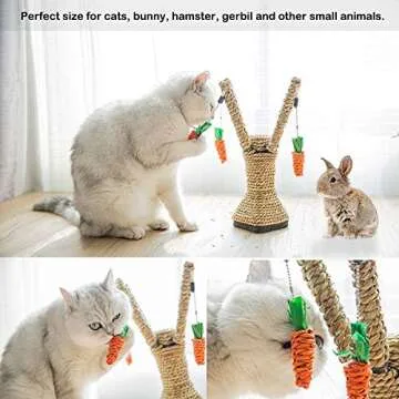 Bunny Chew Toys, Rabbit Scratching Climbing Fun Tree with Carrot Shaped Toy, Handwoven Seagrass Chew Toy for Rabbits, Cats, Hamsters, Gerbils Teeth Grinding