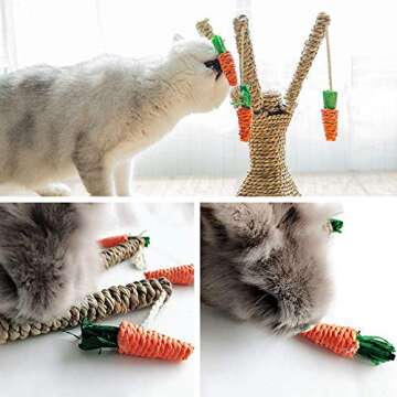 Bunny Chew Toys, Rabbit Scratching Climbing Fun Tree with Carrot Shaped Toy, Handwoven Seagrass Chew Toy for Rabbits, Cats, Hamsters, Gerbils Teeth Grinding
