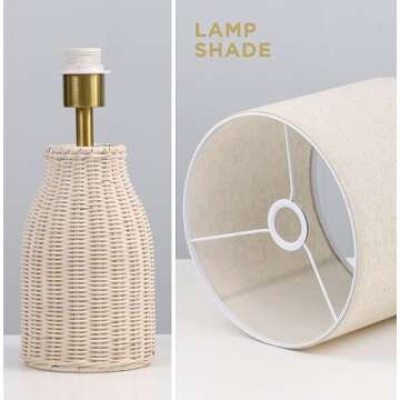 KUNJOULAM Rattan Table Lamp for Modern Home Decor