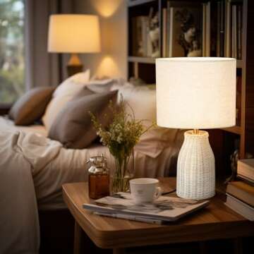 KUNJOULAM Rattan Table Lamp for Modern Home Decor
