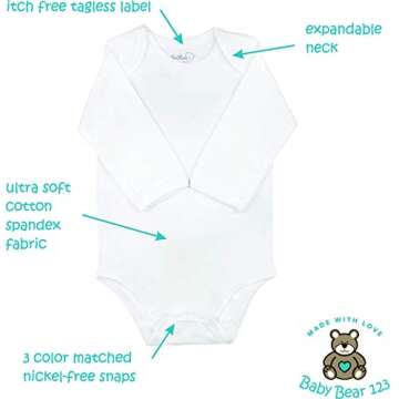 123 Bear Baby Bodysuits Soft Cotton Spandex Long Sleeve and Short Sleeve (Gray 2-Pack Long Sleeve, 0-3 Months)
