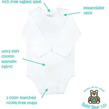 123 Bear Baby Bodysuits Soft Cotton Spandex Long Sleeve and Short Sleeve (Gray 2-Pack Long Sleeve, 0-3 Months)