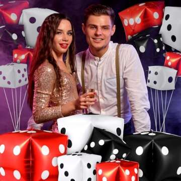 MiniInflat 18 Pcs Jumbo Dice Balloon Casino Theme Party Decor 4d Square Inflatable Dice Foil Red Bla...