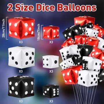MiniInflat 18 Pcs Jumbo Dice Balloon Casino Theme Party Decor 4d Square Inflatable Dice Foil Red Black White Casino Balloon for Game Night Las Vegas Birthday Graduation Prom Party Supply(Multicolor)
