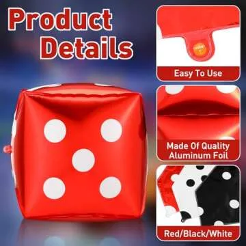 MiniInflat 18 Pcs Jumbo Dice Balloon Casino Theme Party Decor 4d Square Inflatable Dice Foil Red Black White Casino Balloon for Game Night Las Vegas Birthday Graduation Prom Party Supply(Multicolor)