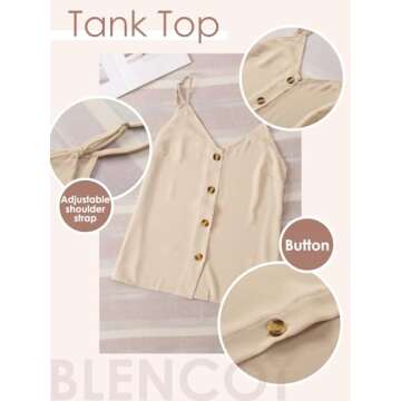 BLENCOT Women Button Down V Neck Strappy Tank Tops Loose Casual Sleeveless Vests Shirts Blouses X-Large Apricot