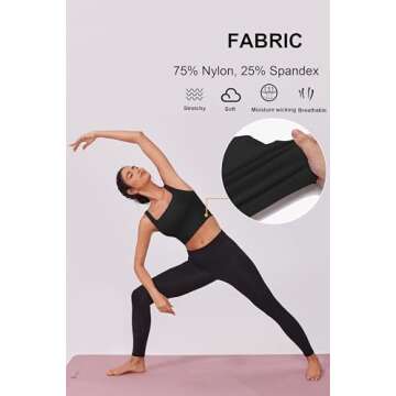 PINSPARK Black Sports Bra Women Square Neck Athletic Tops for Women Stretch Padded Workout Tank Built in Bra Longline Yoga Top Small,Black