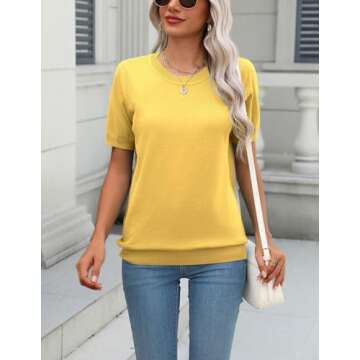 Zeagoo Womens Summer Short Sleeve Tops Crew Neck Lightweight Pullover Sweaters Loose Dressy Casual B...