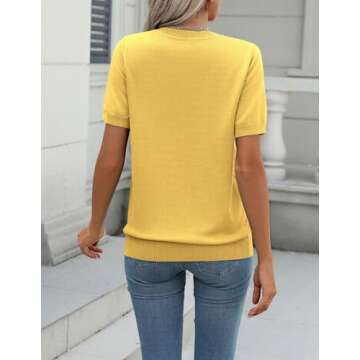 Zeagoo Womens Summer Short Sleeve Tops Crew Neck Lightweight Pullover Sweaters Loose Dressy Casual Blouse Yellow Clothes