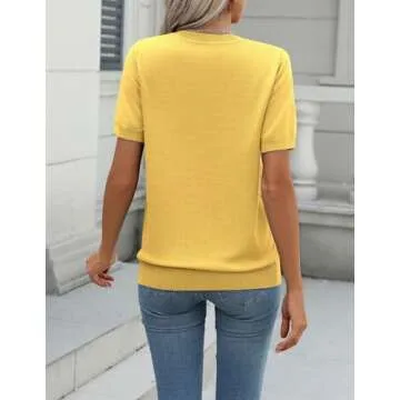 Zeagoo Womens Summer Short Sleeve Tops Crew Neck Lightweight Pullover Sweaters Loose Dressy Casual Blouse Yellow Clothes