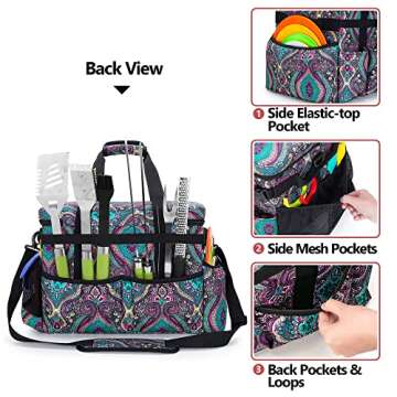 HODRANT Large Grill Caddy with Lid, BBQ and Picnic Bag Organizer with Paper Towel Holder, Tailgating Accessories Basket for Barbecue Utensil & Camping Gear Must Haves, Totem, Bag Only