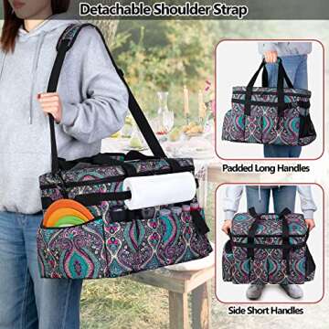 HODRANT Large Grill Caddy with Lid, BBQ and Picnic Bag Organizer with Paper Towel Holder, Tailgating Accessories Basket for Barbecue Utensil & Camping Gear Must Haves, Totem, Bag Only