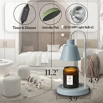 Softanzi® Candle Warmer Lamp for Scented Jar Candles with Timer Macaron Color Coffee Warmer Applied Top Down Stand Wax Melter Dimmable Light Melt and Tarts Electric Heater Burner Fragrance(Blue)