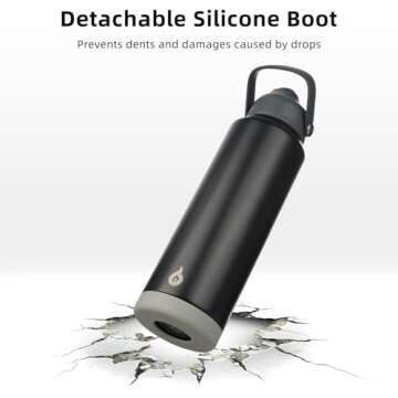 BJPKPK Insulated Water Bottle with Straw Lid, 18oz Thermos Water Bottles with Soft Nozzle, Flex Handle & Non-slip Boot, BPA Free Leak Proof Stainless Steel Metal Thermos, Tumblers, Cups,Black