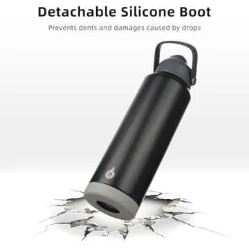 BJPKPK Insulated Water Bottle with Straw Lid, 18oz Thermos Water Bottles with Soft Nozzle, Flex Handle & Non-slip Boot, BPA Free Leak Proof Stainless Steel Metal Thermos, Tumblers, Cups,Black