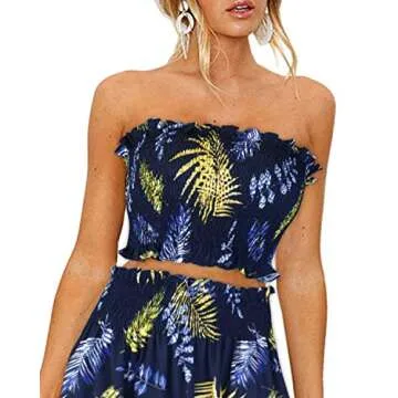 Stylish Floral Print Tube Crop Top Maxi Skirt Outfit