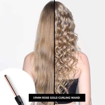 Foxybae 7-in-1 Curling Wand Set - Le’se7en Professional Black & Rose Gold Hair Curling Wand - 7 Interchangeable Curling Iron Set - Titanium Hair Wand Curler with LCD Display for Temperature Control