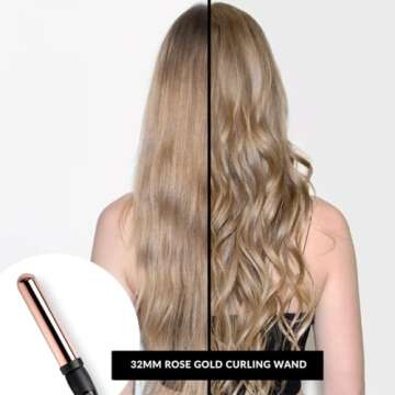 Foxybae 7-in-1 Curling Wand Set - Le’se7en Professional Black & Rose Gold Hair Curling Wand - 7 Interchangeable Curling Iron Set - Titanium Hair Wand Curler with LCD Display for Temperature Control