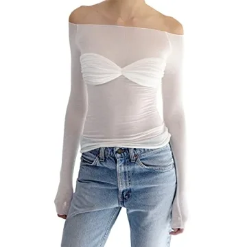 Y2K White Off Shoulder Top Women's Vintage Streetwear