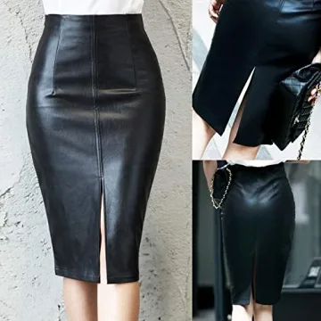 RAMISU Faux Leather High Waist Pencil Skirt for Women