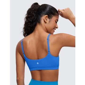 CRZ YOGA Womens Butterluxe Adjustable Spaghetti Strap Sports Bra - Scoop Neck Wireless Padded Yoga W...
