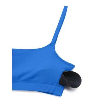 CRZ YOGA Womens Butterluxe Adjustable Spaghetti Strap Sports Bra - Scoop Neck Wireless Padded Yoga Workout Crop Top Sparkle Blue Medium