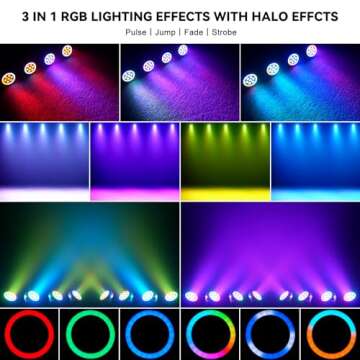 Stage Lights Mini RGB Battery Powered Uplights LED Rechargeable Par Can Lights with Halo, Sound-Acti...