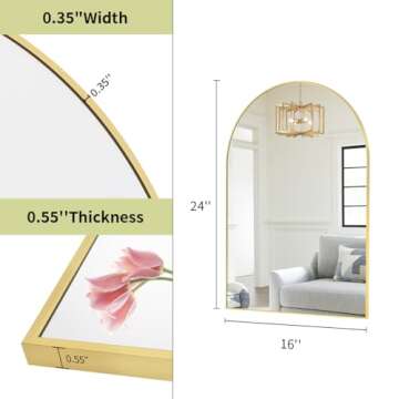 BEAUTYPEAK 16"x24" Arch Bathroom Mirror, Wall Mounted Vanity Metal Frame Mirror for Bedroom, Entryway, Living Room, Gold