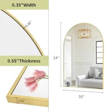 BEAUTYPEAK 16"x24" Arch Bathroom Mirror, Wall Mounted Vanity Metal Frame Mirror for Bedroom, Entryway, Living Room, Gold
