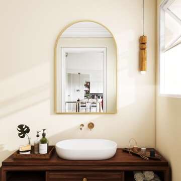 BEAUTYPEAK 16"x24" Arch Bathroom Mirror, Wall Mounted Vanity Metal Frame Mirror for Bedroom, Entryway, Living Room, Gold